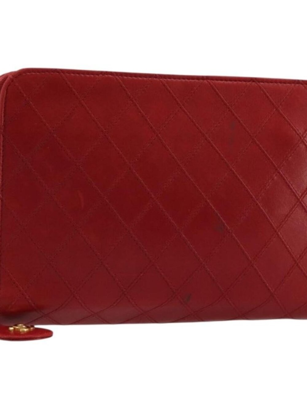 CHANEL Bicolore Pouch Lamb Skin Red Gold CC Auth am11760